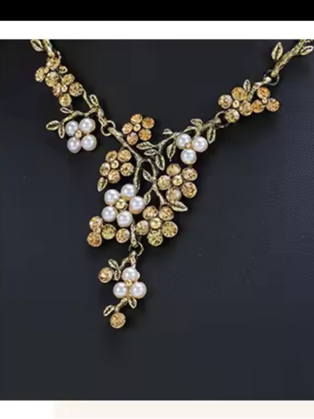 Anthropologie New Gold Tone Floral Pearl Drop Necklace